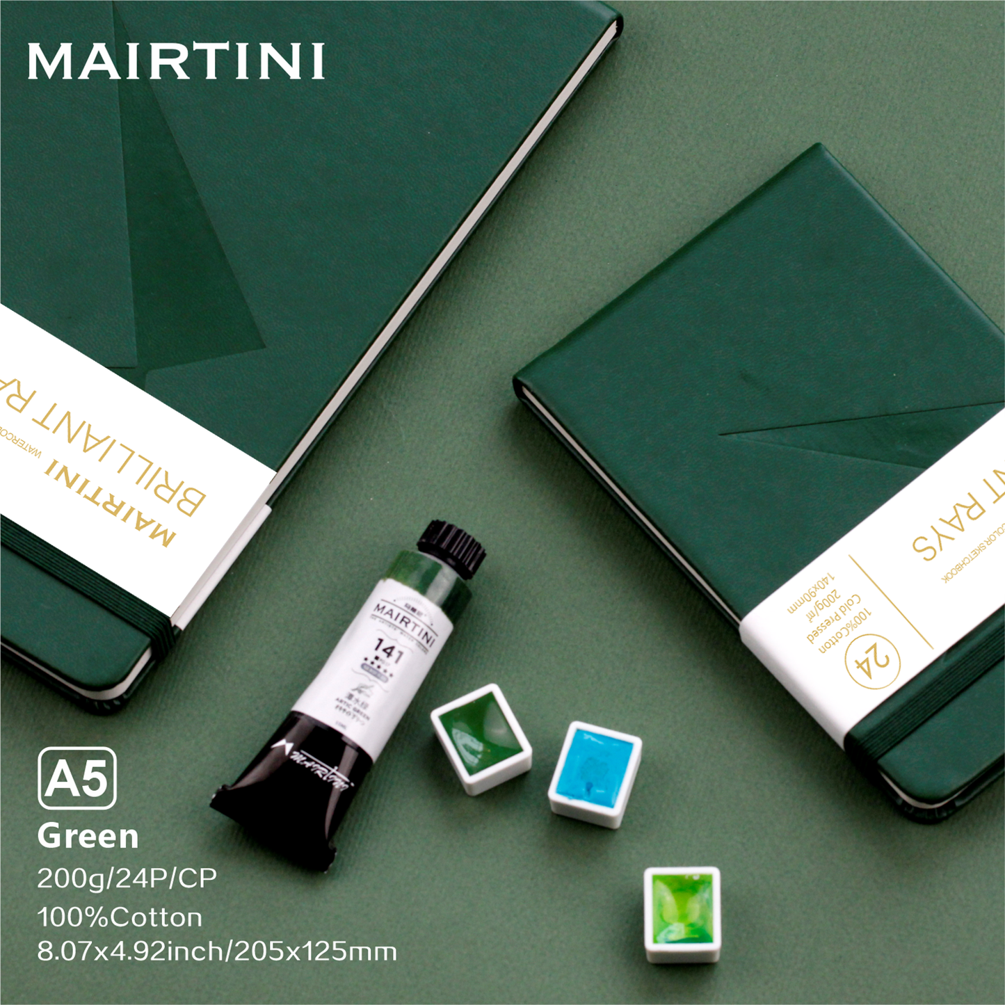 Mairtini Academy Tragbarer Aquarellblock aus 100% Baumwolle, 200 g, 24 Blatt