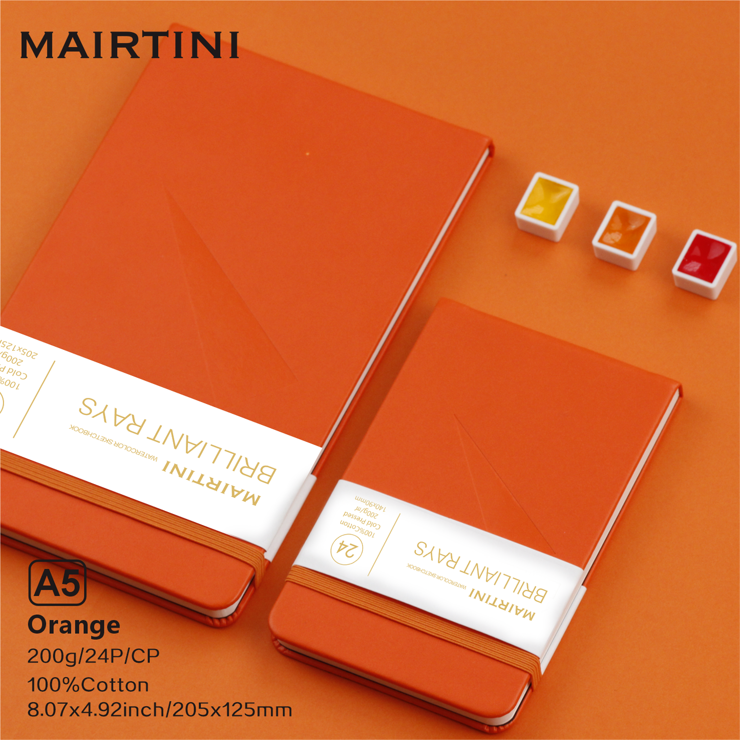 Mairtini Academy Tragbarer Aquarellblock aus 100% Baumwolle, 200 g, 24 Blatt