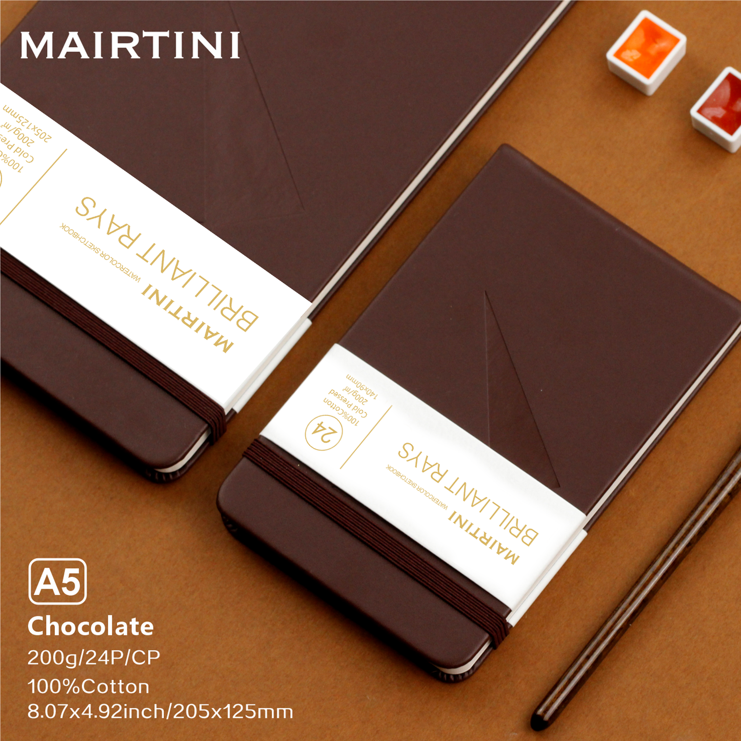 Mairtini Academy Tragbarer Aquarellblock aus 100% Baumwolle, 200 g, 24 Blatt