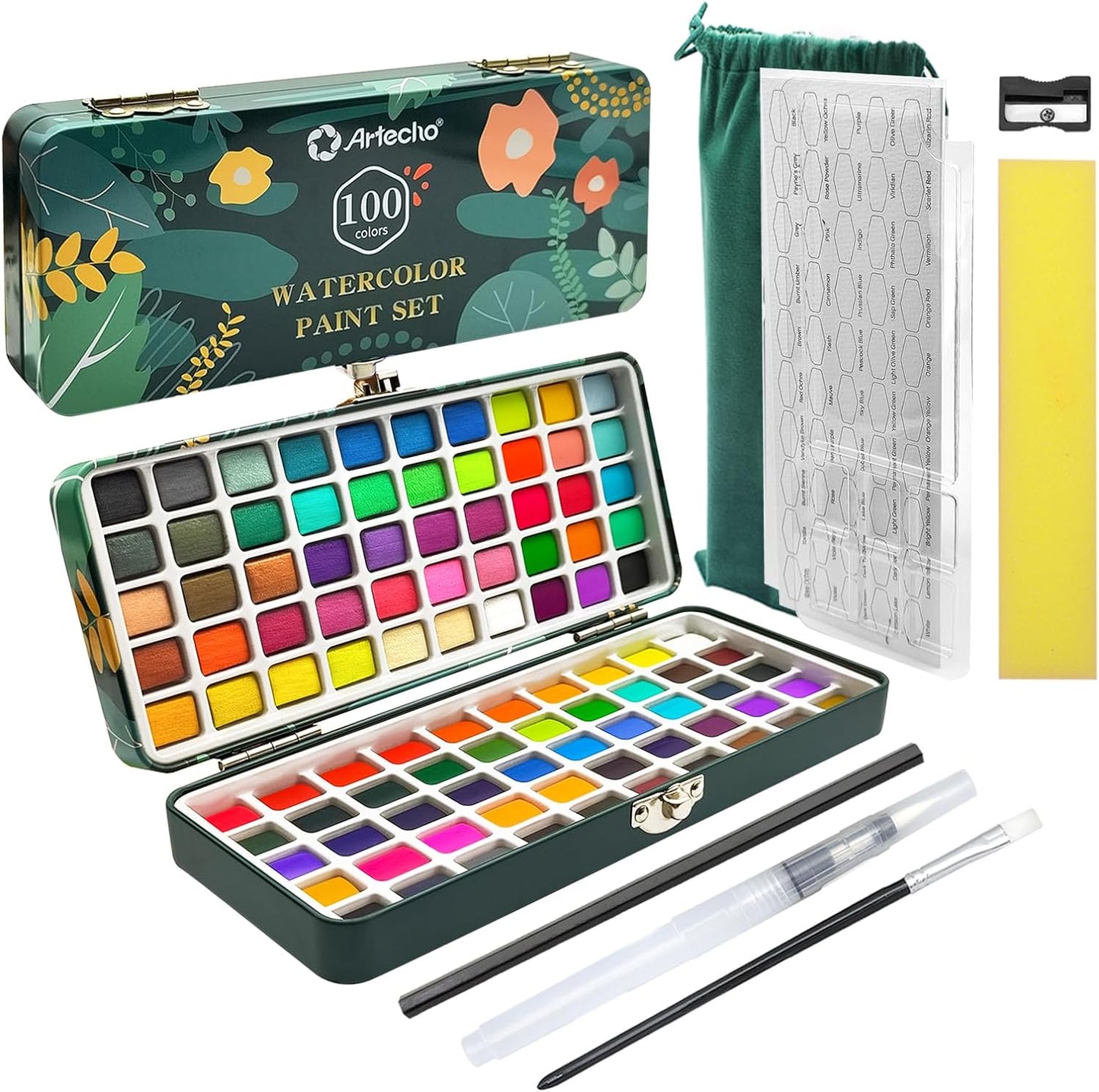 Artecho Aquarellfarben Set - 50 / 100 / 128 Wasserfarben mit Aquarellpapieren & Pinseln