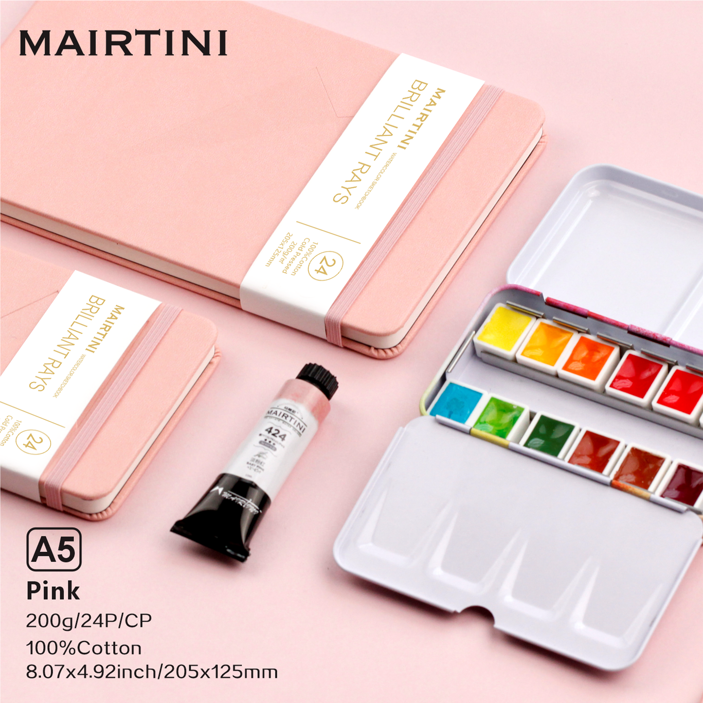 Mairtini Academy Tragbarer Aquarellblock aus 100% Baumwolle, 200 g, 24 Blatt