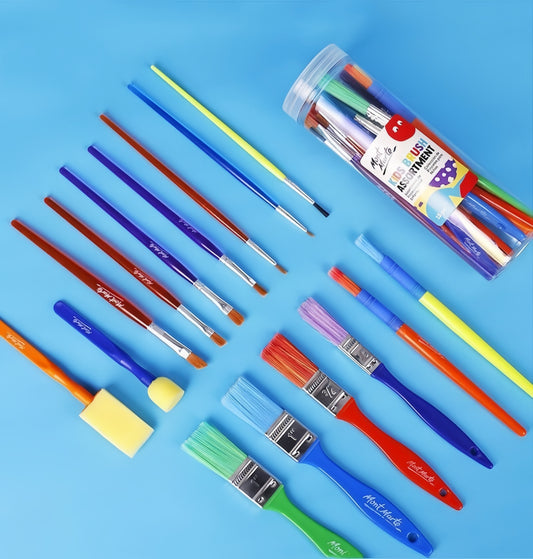 Mont Marte KIDS Malpinselset - 13 Pinsel, 2 Malschwämme in verschiedenen Größen - SETL