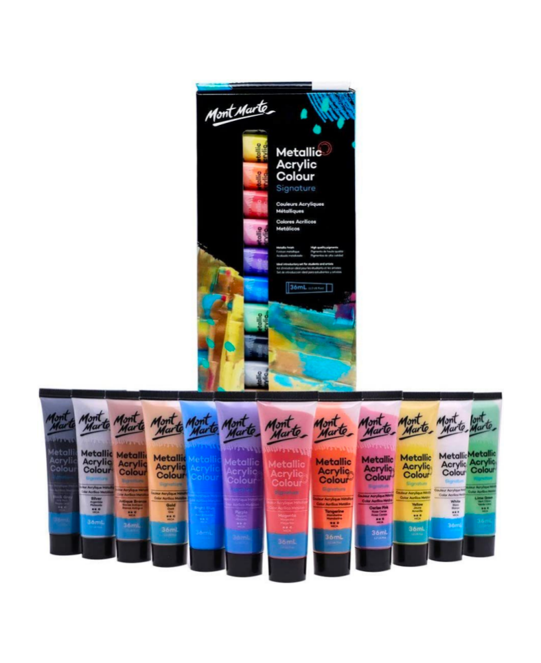 Mont Marte Acrylfarben Set Metallic - 12 / 36 Farben x 36ml in Tuben - SETL