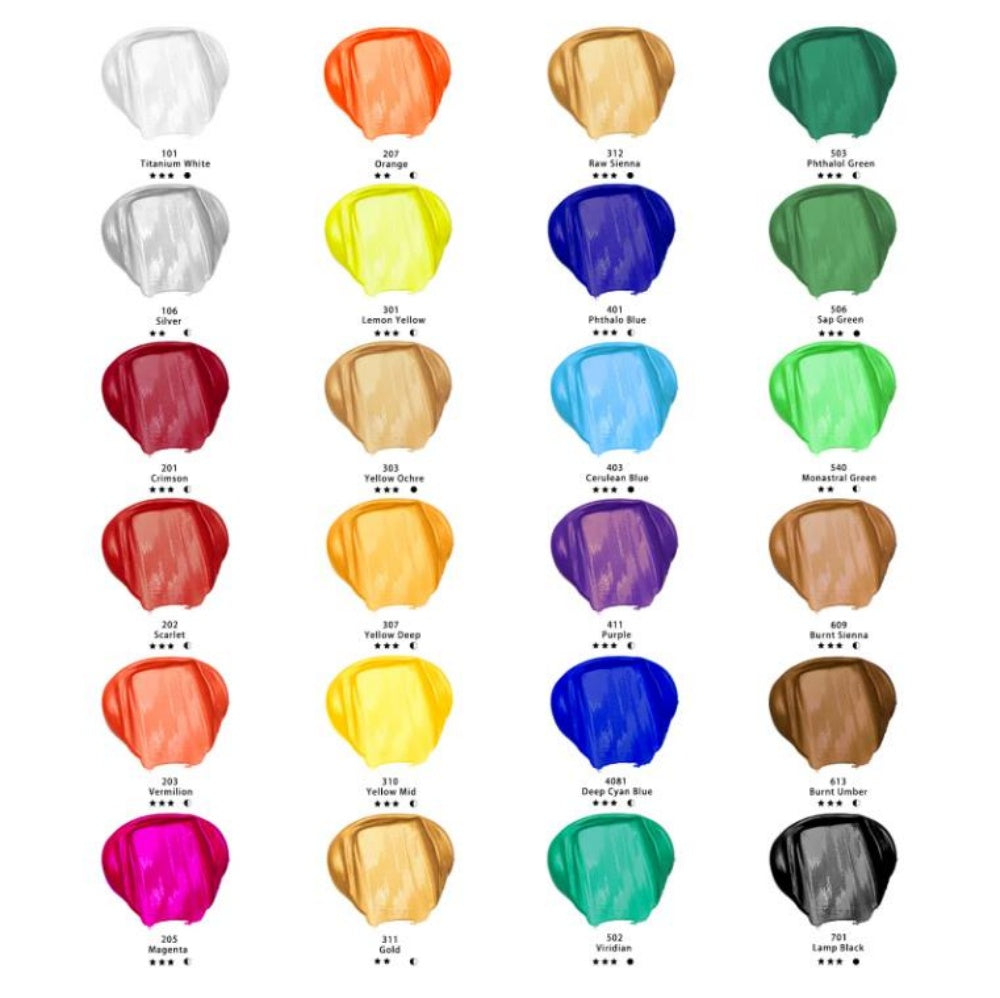 Artecho Künstlerset - 24x22ml in Tuben, 10 Pinsel, 1 Palette und 2 Malkartons