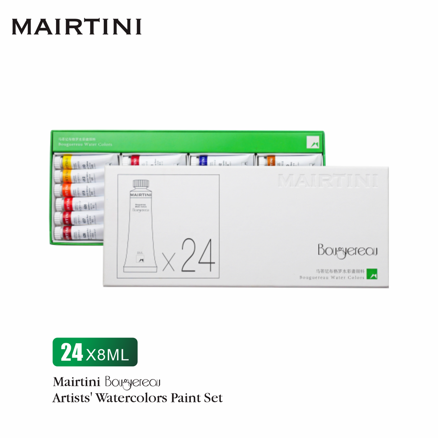 Mairtini Bouguereau Aquarellfarbe Künstler Set - 24 Farben x 8 ml oder 15 ml - Intensive, lichtechte Farben für beeindruckende Kunstwerke