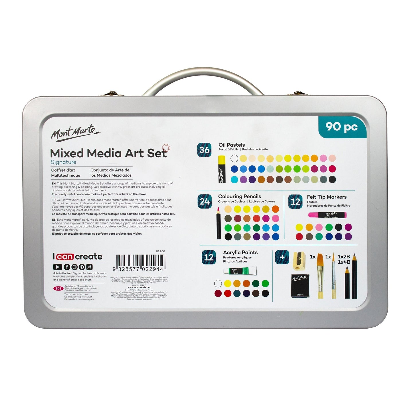 Mont Marte Künstlerkoffer - 90-teiliges Set für Malerei & Zeichnen - SETL