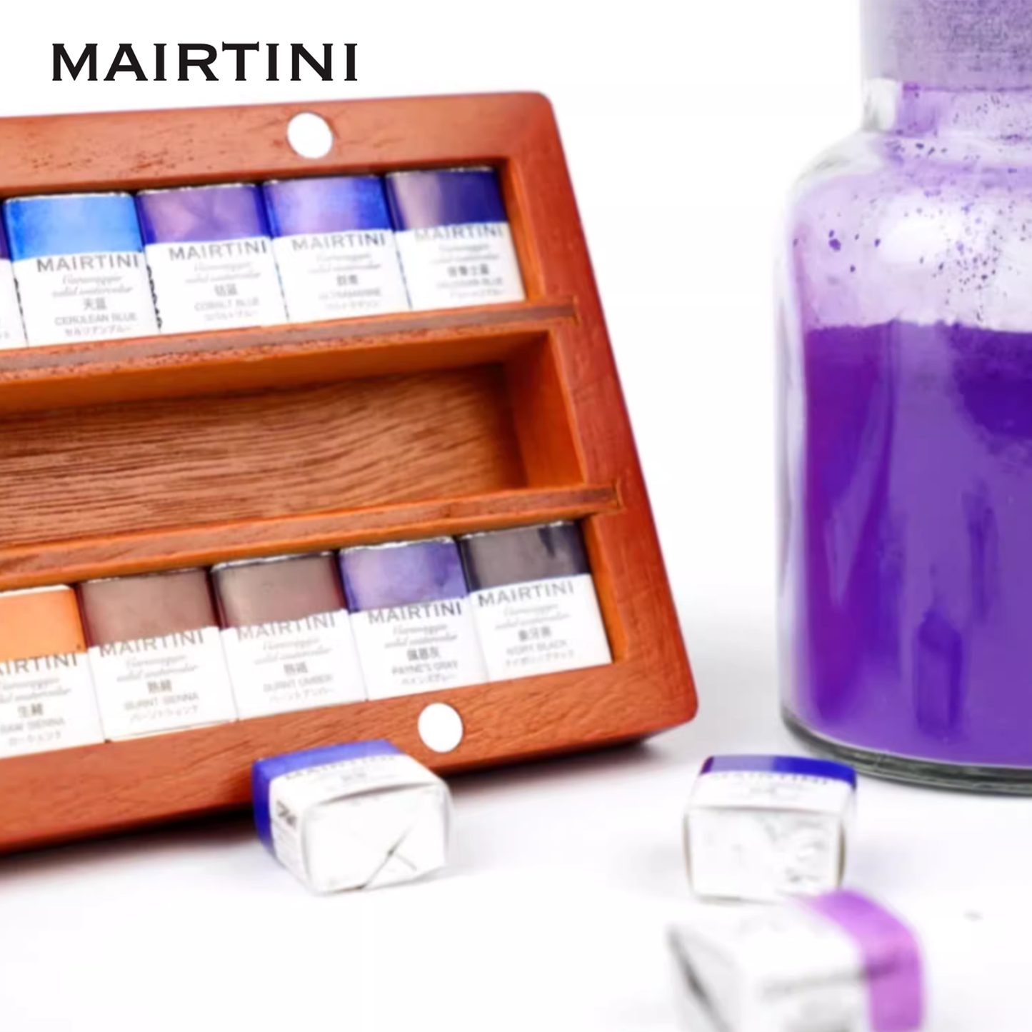 Mairtini Caravaggio Professionelles Aquarellfarbe Set - 12 / 24 / 36 Farben in halben Näpfchen - in eleganter Metall- oder Holzbox