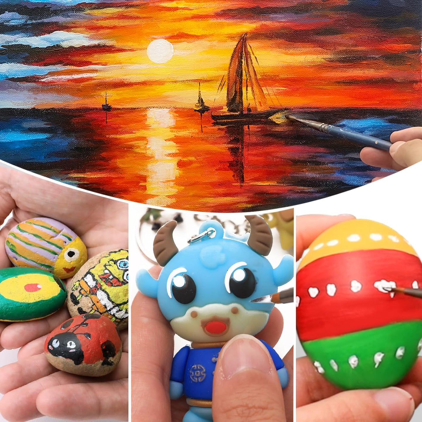 Artecho Künstlerset - 6 x 60ml + 1 x 120ml Wasserfest Acrylfarben mit 10 Pinseln & 1 Palette