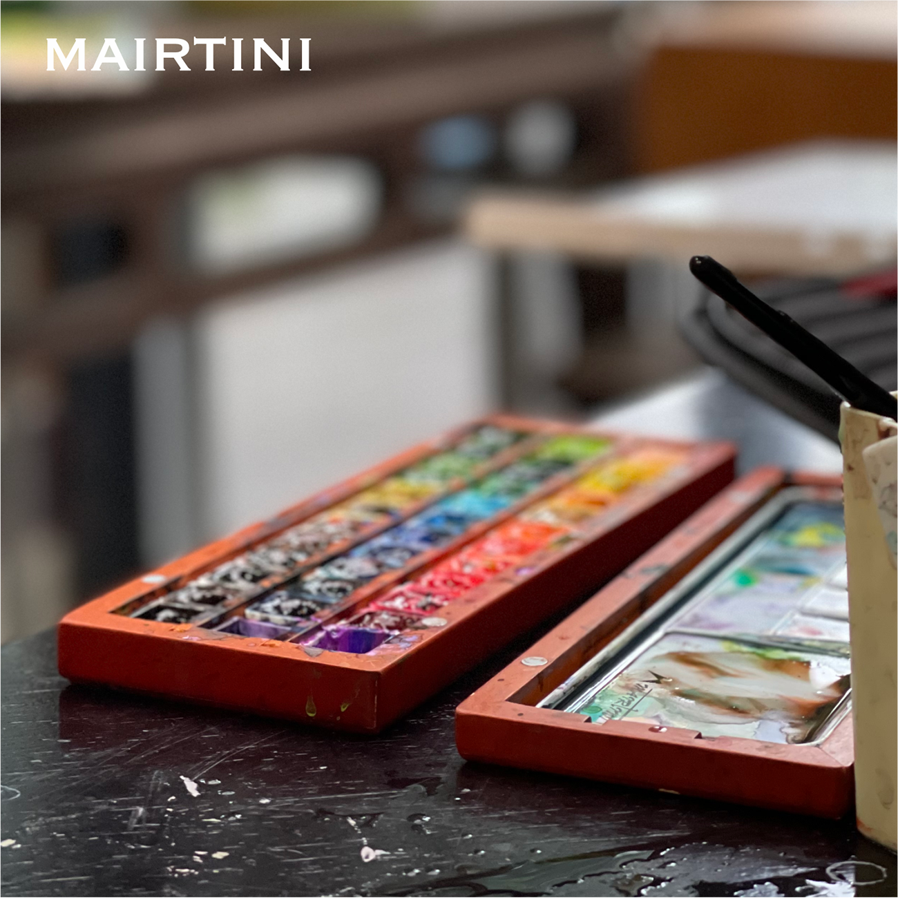 Mairtini Caravaggio Professionelles Aquarellfarbe Set - 12 / 24 / 36 Farben in halben Näpfchen - in eleganter Metall- oder Holzbox