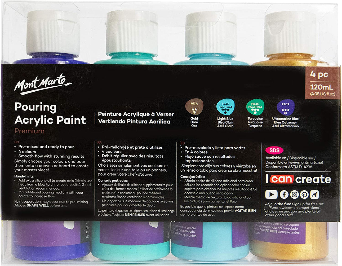 Mont Marte Pouring Set - Golden Beach - 4x120ml in Flaschen - SETL