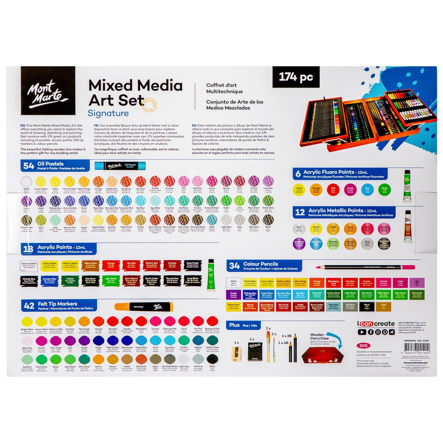 Mont Marte Künstlerkoffer – 174-teiliges Set für Malerei & Zeichnen - SETL