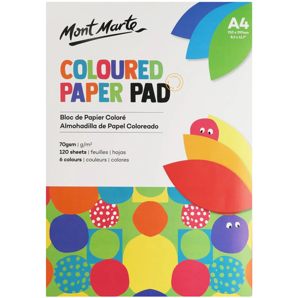 Mont Marte Coloured Paper Pad A4 – 120 Blatt farbiges Papier, 70 gm²