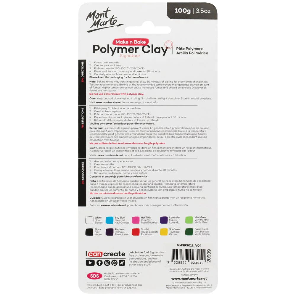 Mont Marte Polymer Clay 100 g, 10 Farben – ofenhärtende Modelliermasse - SETL