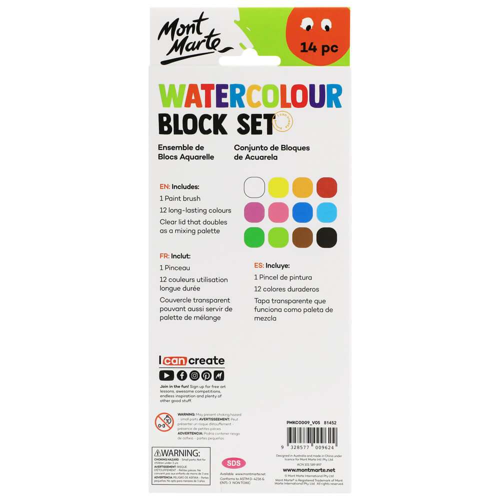 Mont Marte Wasserfarben Set – 12 Farben mit Pinsel - SETL