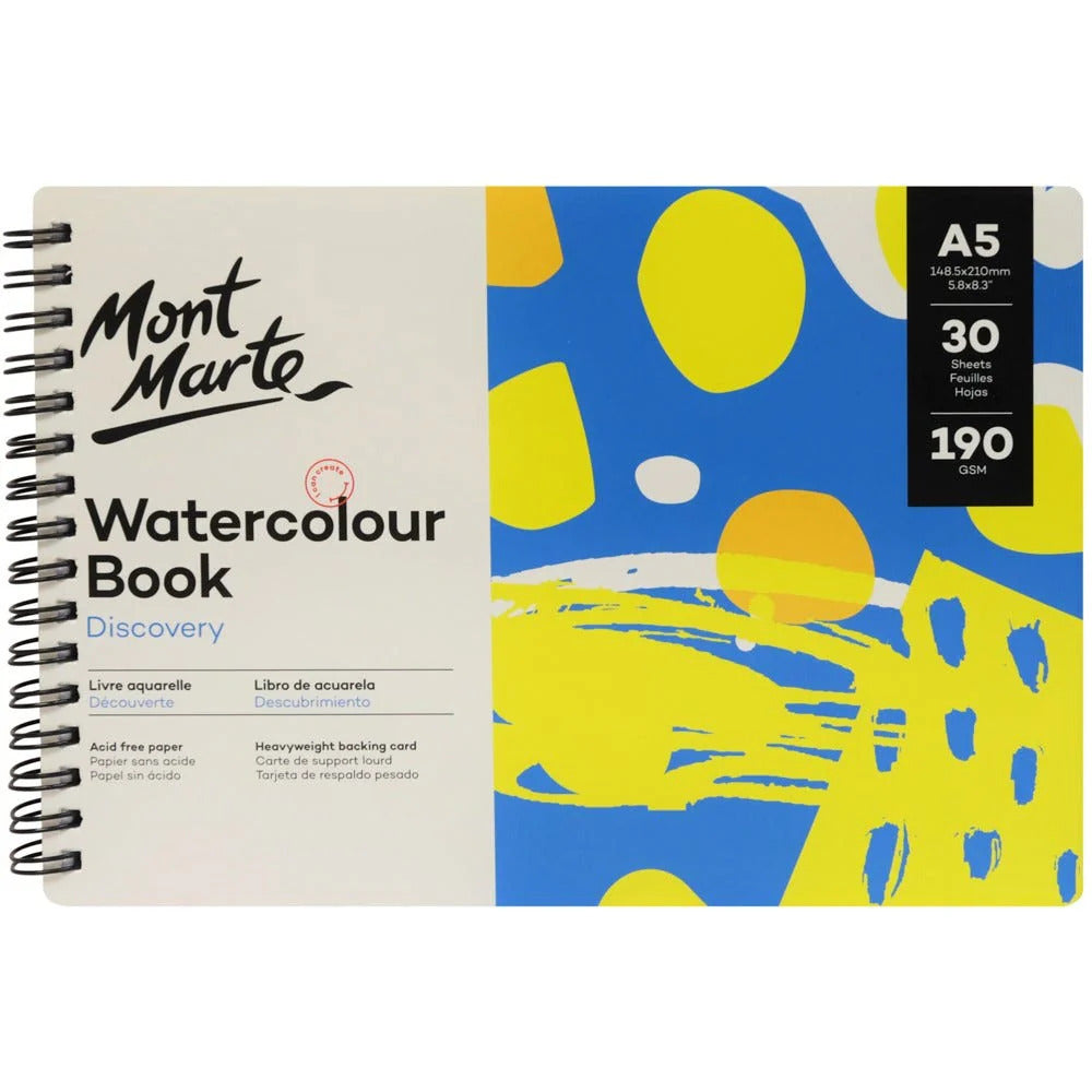 Mont Marte Aquarellbuch 190 g/m² – 30 Blatt, A3/A4/A5
