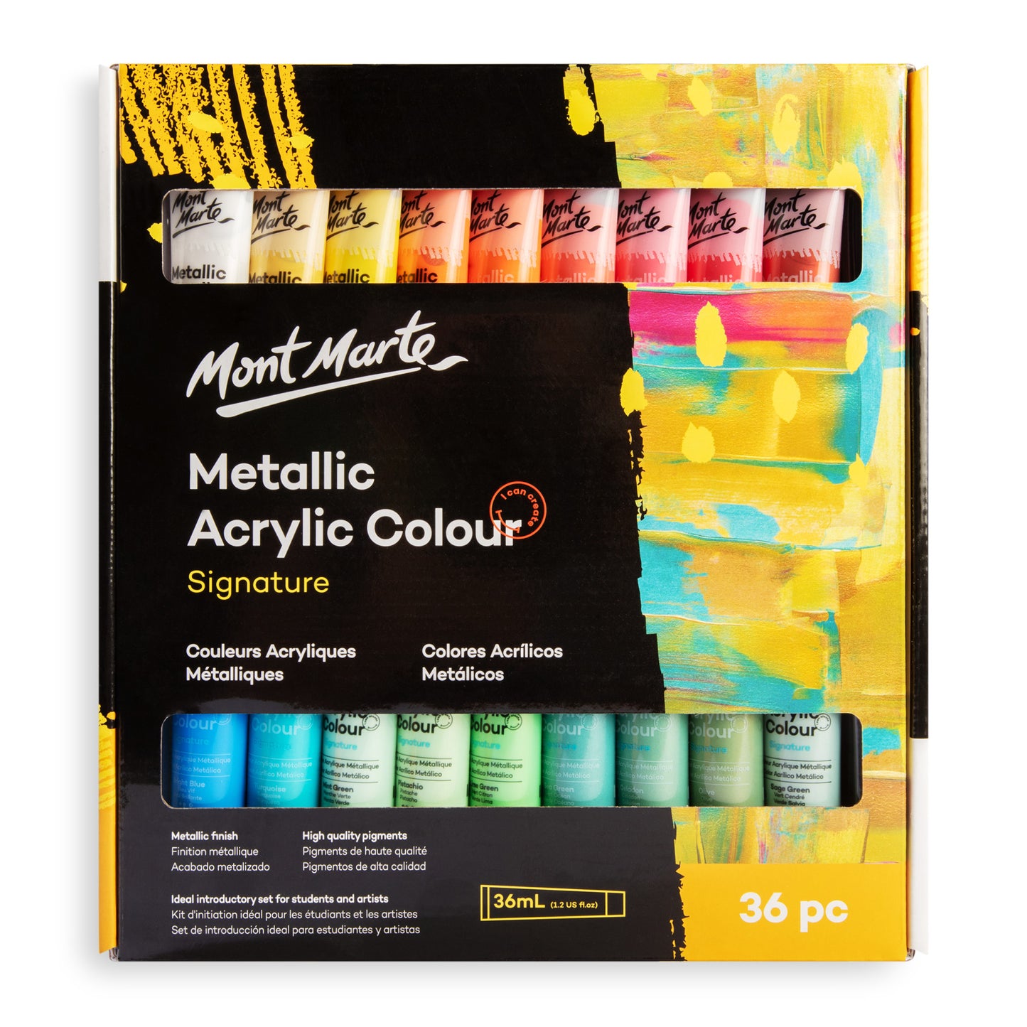 Mont Marte Metallic Acrylfarben Set - 12 / 36 Farben x 36 ml Tuben - SETL