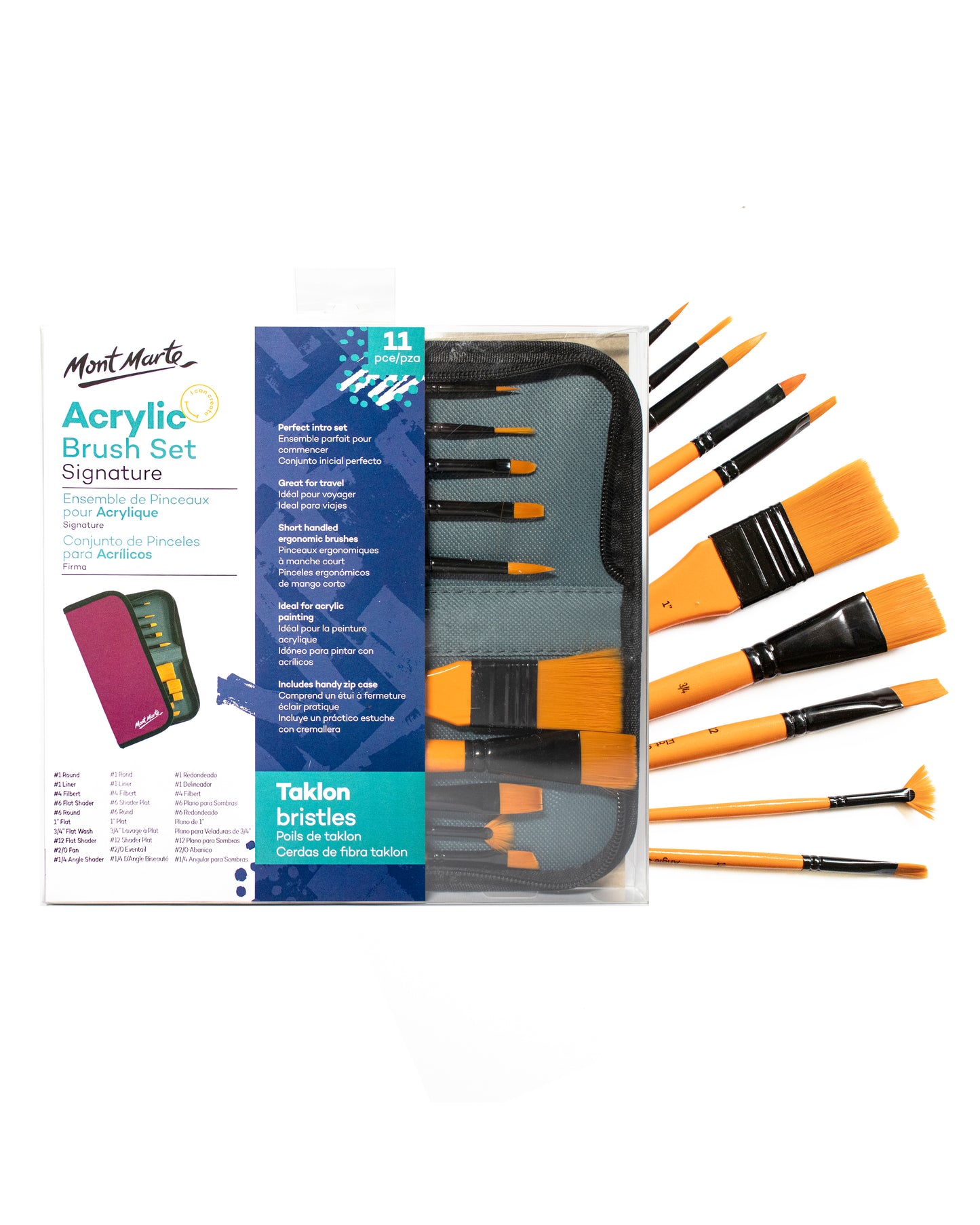 Mont Marte Acrylpinselset mit praktischem Reißverschluss-Etui - SETL