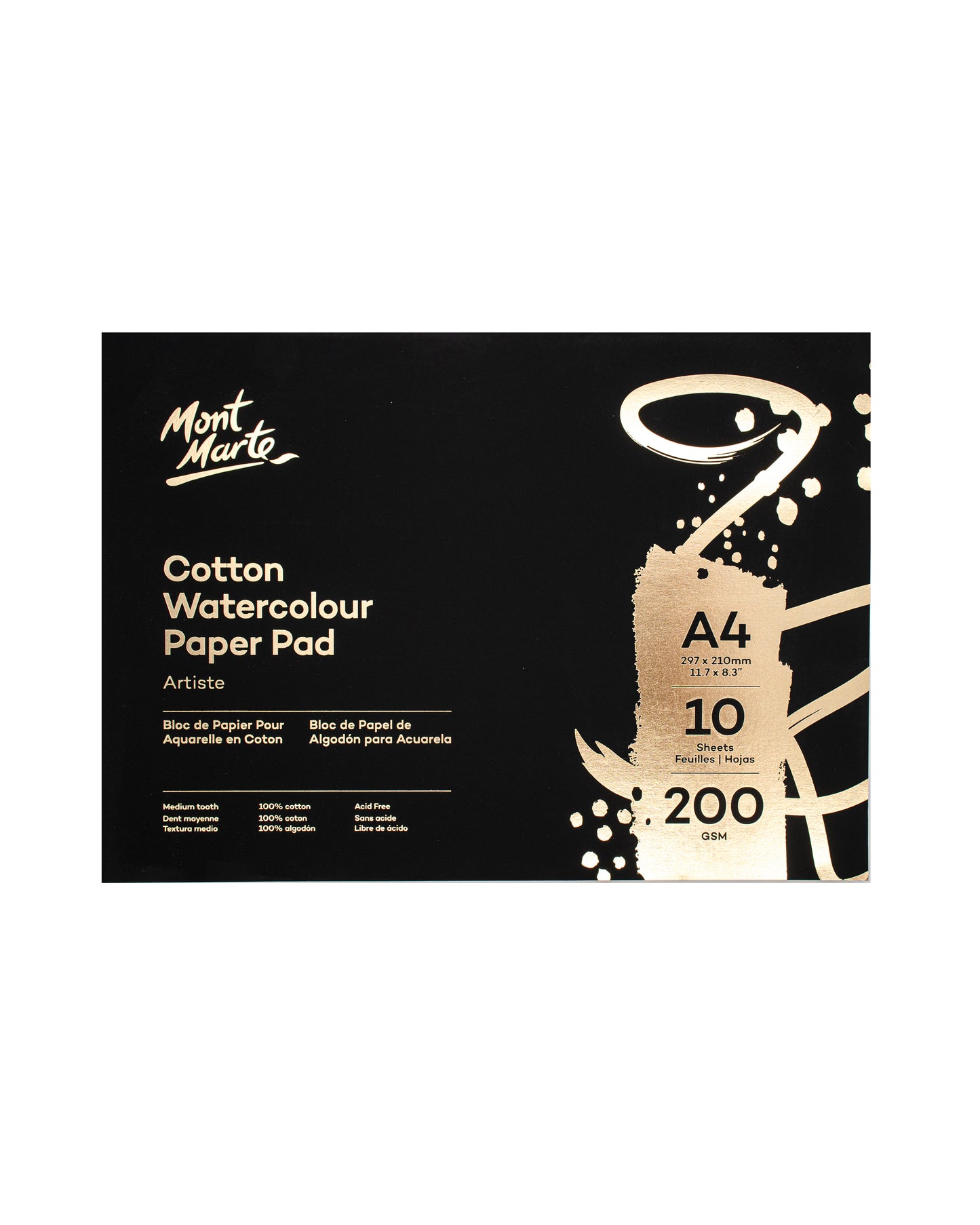 Mont Marte Aquarellpapier Artiste - A4, 100 % Baumwolle, 200 g/m²