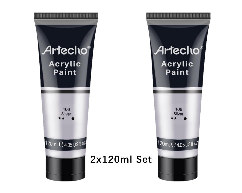 Artecho Acrylfarbe 2 x 120ml – Weiß, Schwarz, Golden, Silber & mehr Farben verfügbar