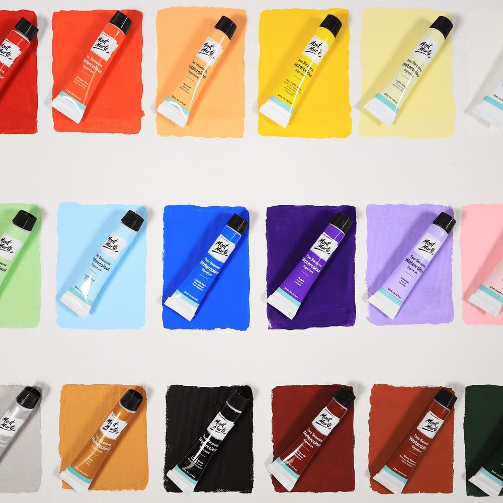 Mont Marte Aquarellfarben Set, 18 x 12 ml Tuben, Künstler Wasserfarben, Hochpigmentierte Farben für Aquarellmalerei, Papier & kreative Projekte - SETL