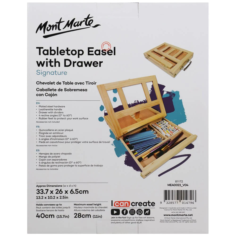 Mont Marte Tischstaffelei mit Schublade aus Kiefernholz, für Leinwände bis 40 cm