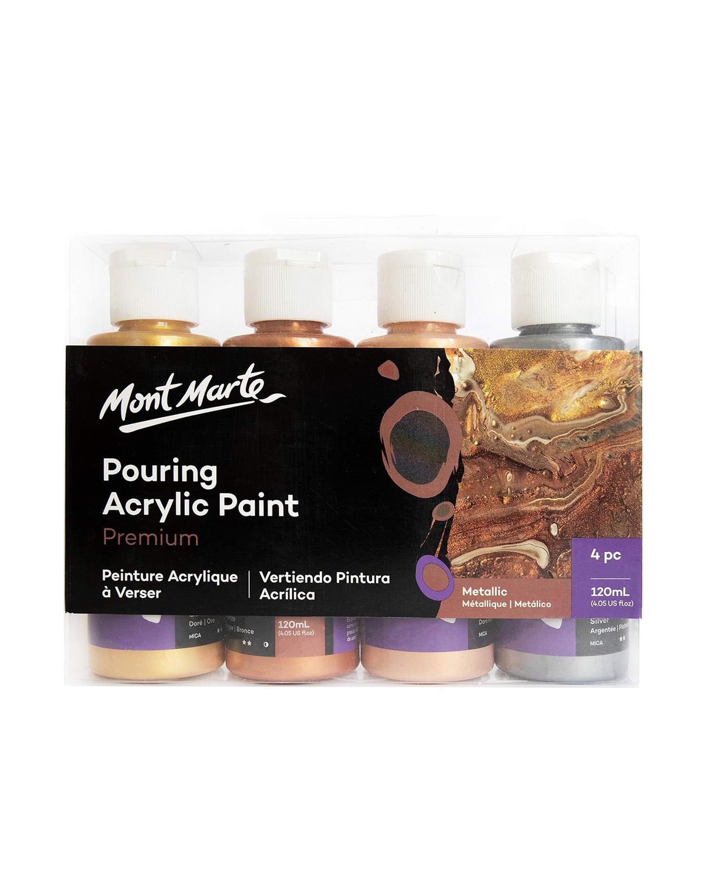 Mont Marte Pouring Set - Metallic - 4x120ml in Flaschen - SETL