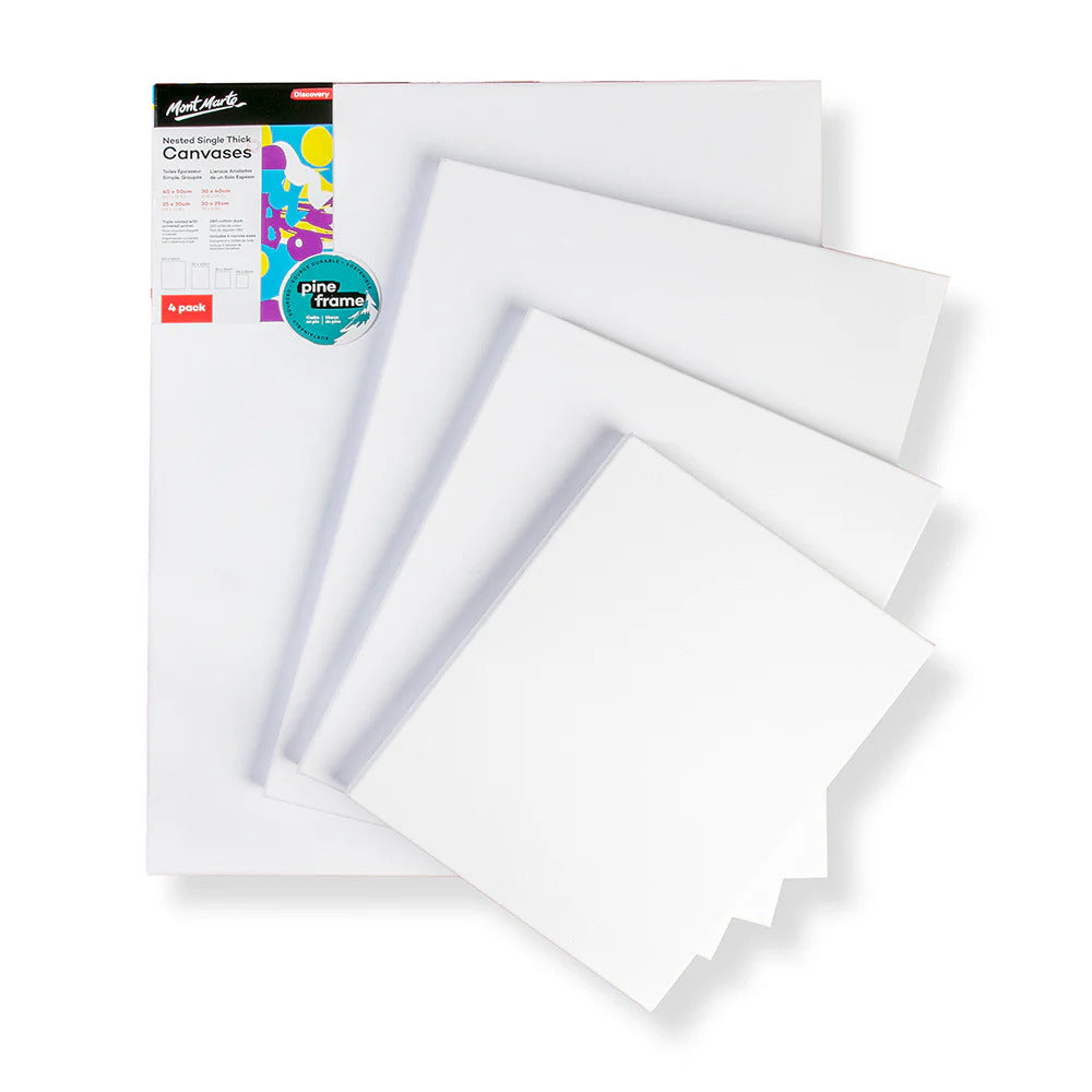 Mont Marte Discovery Leinwand auf Keilrahmen 4er-Set – 20 x 25 bis 40 x 50 cm