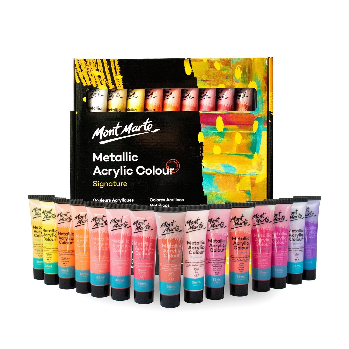 Mont Marte Metallic Acrylfarben Set - 12 / 36 Farben x 36 ml Tuben - SETL