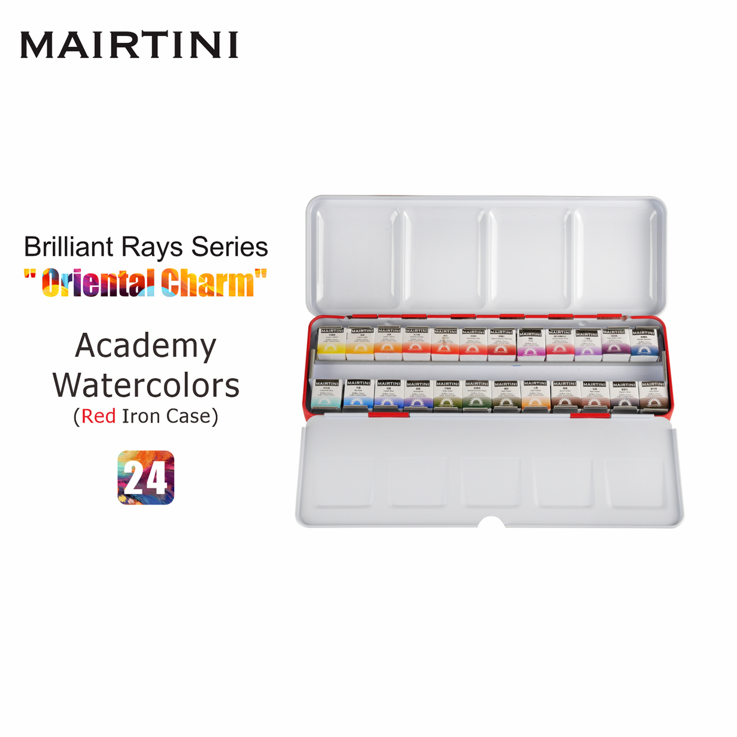 Mairtini Aquarellfarbe Set - 24 brillante Farben in halben Näpfchen - Verpackung in Blau/ Rot - SETL