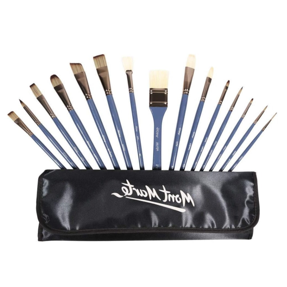 Mont Marte Premium Pinselset – 15 Taklon- und Borstenpinsel mit Magnetverschluss-Tasche - SETL