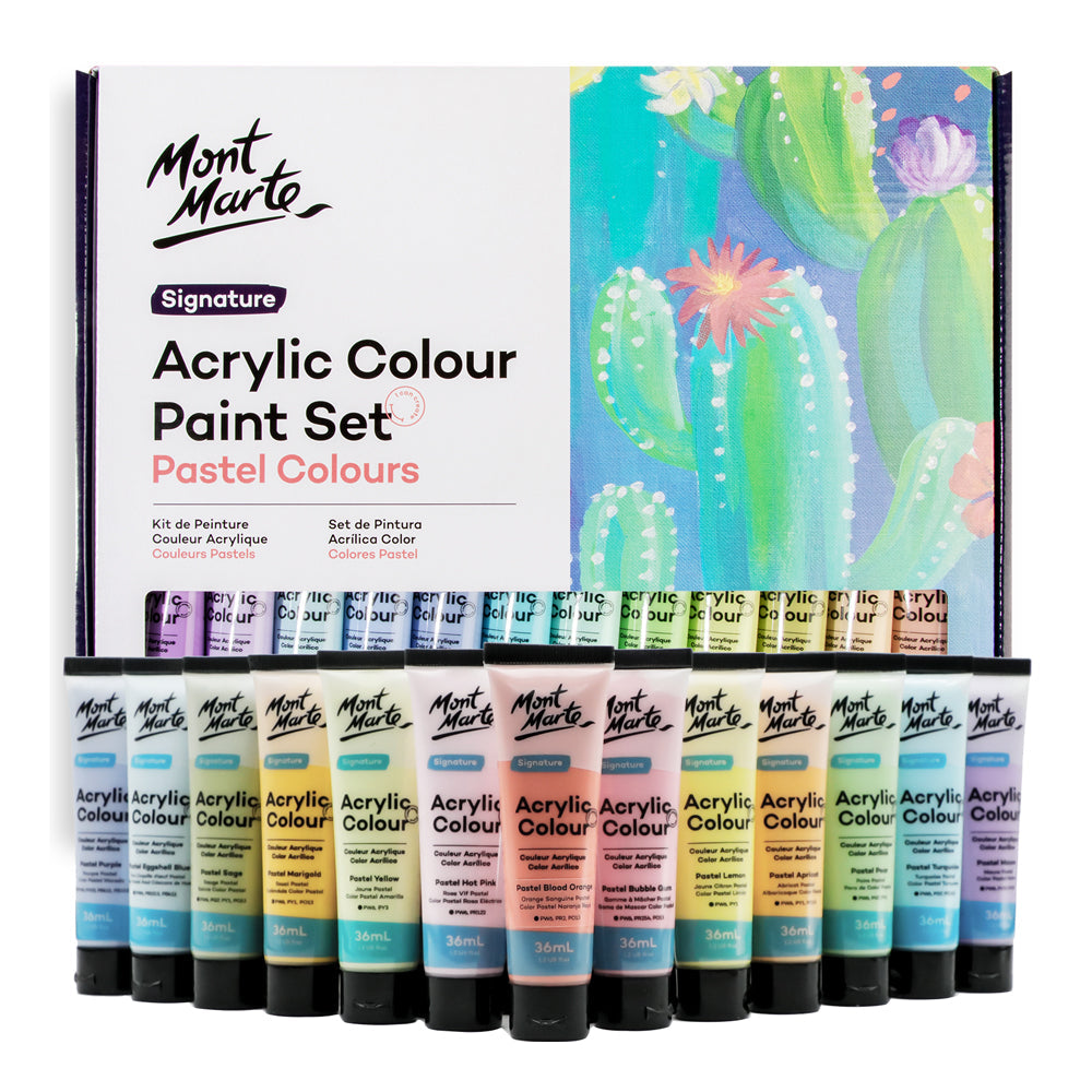 Mont Marte Acrylfarben Set Pastell- 12 / 18 / 24 / 48 Farben x 36ml in Tuben
