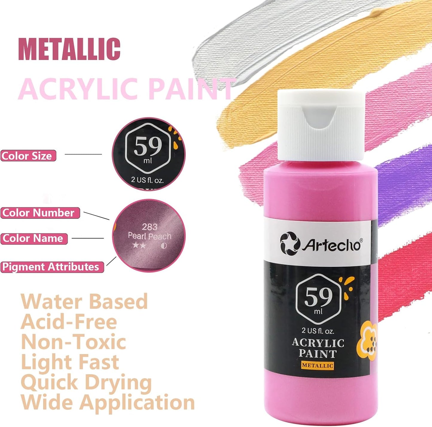 Artecho Acrylfarben Set Metallic -  12× 59 ml in Flaschen