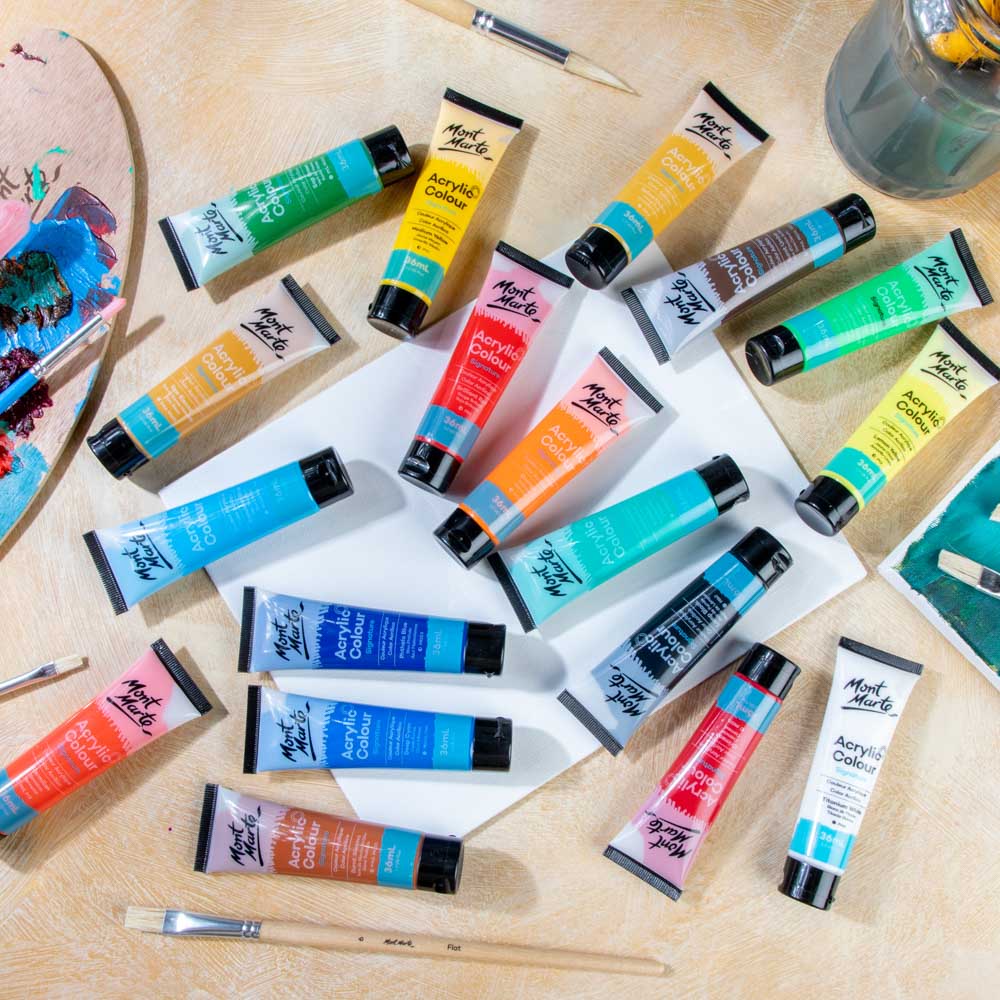 Mont Marte Acrylfarben Set - 18 / 24 / 36 / 48 Farben x 36ml in Tuben - SETL