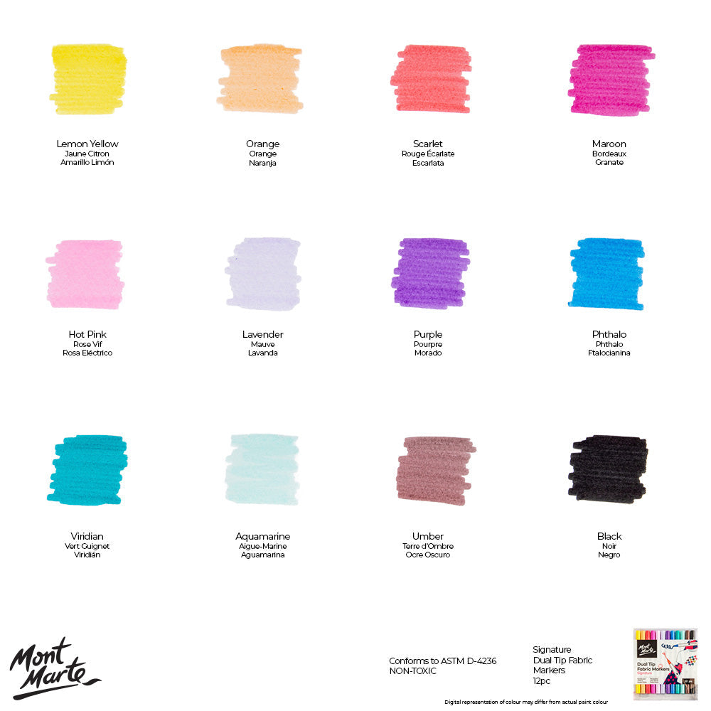 Mont Marte Textilmarker Set 12 Farben - SETL