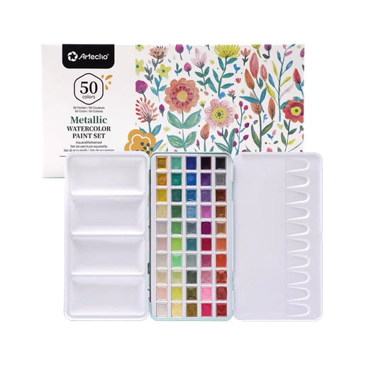 Artecho Metallic Aquarellfarben Set - 50 Wasserfarben