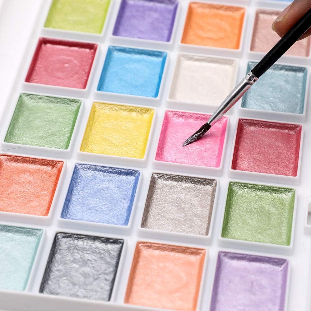 Artecho Metallic Aquarellfarben Set - 28 Perlglanz-Metallic Farben mit Pinsel - SETL