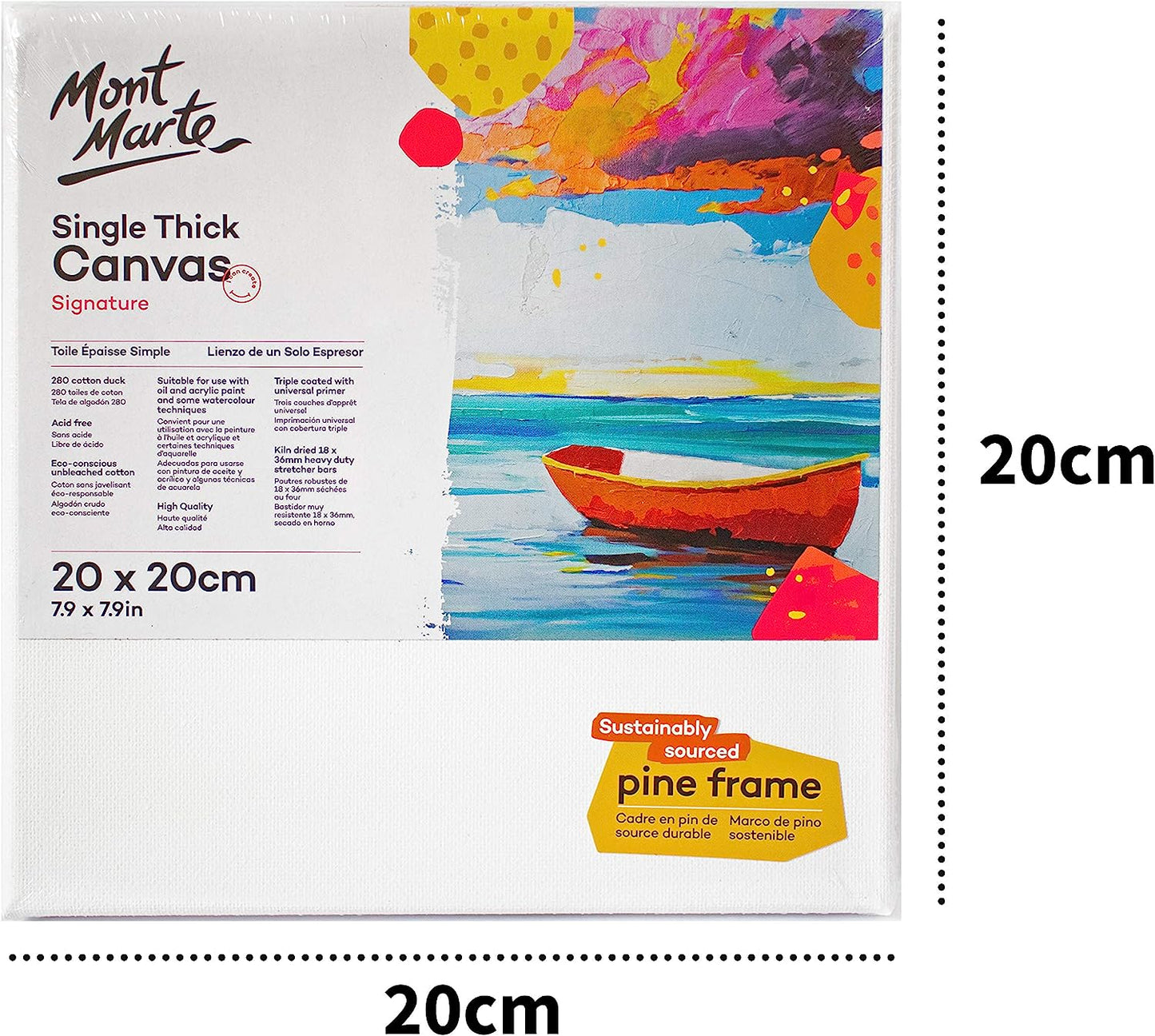 Mont Marte Keilrahmen 20 x 20 cm – 5er Set, 280 g/m² Baumwolle - SETL