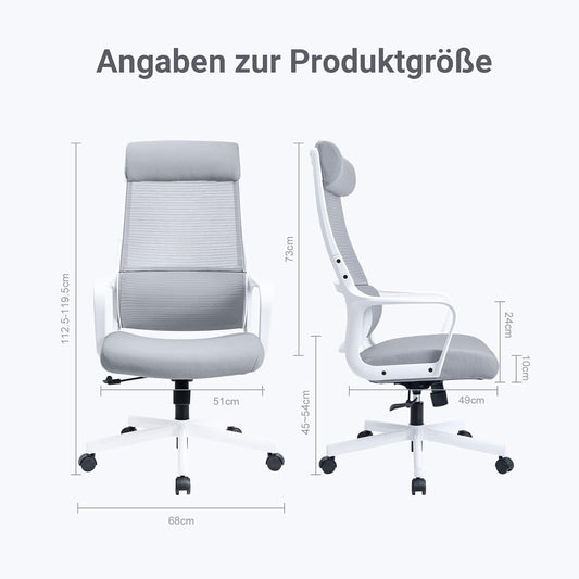 MELOKEA Bürostuhl - ergonomischer Schreibtischstuhl mit verstellbarer Kopfstütze & Rückenlehne - SETL