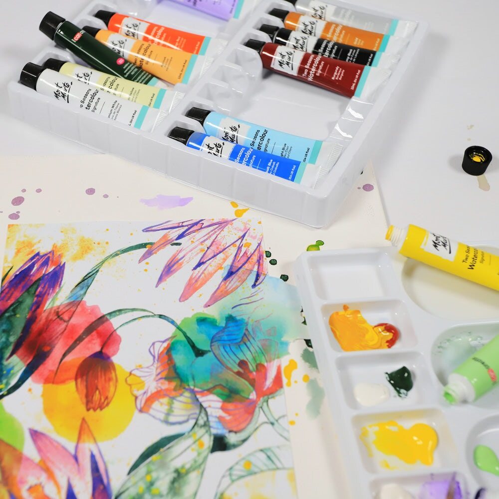 Mont Marte Aquarellfarben Set, 18 x 12 ml Tuben, Künstler Wasserfarben, Hochpigmentierte Farben für Aquarellmalerei, Papier & kreative Projekte - SETL