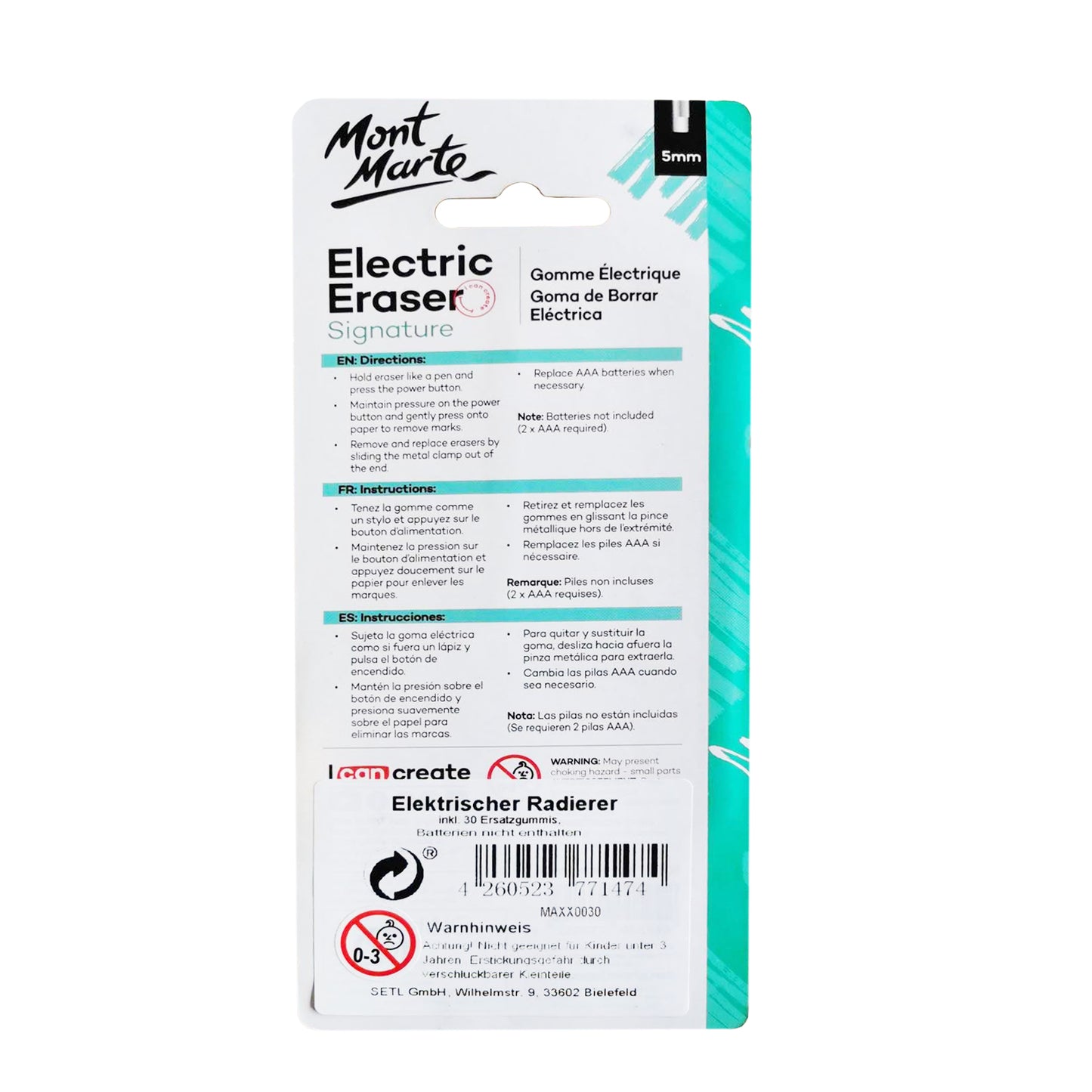 Mont Marte Elektrischer Radierer mit 30 Minen für präzises Zeichnen (Batterien nicht enthalten)