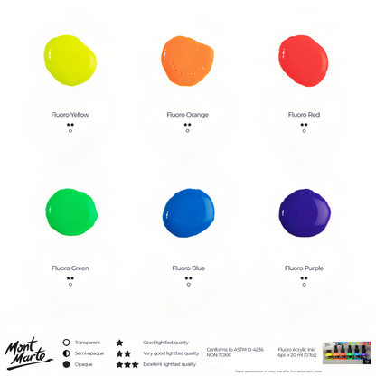 Mont Marte Premium Acryl Ink Set Neon – 6  Farben