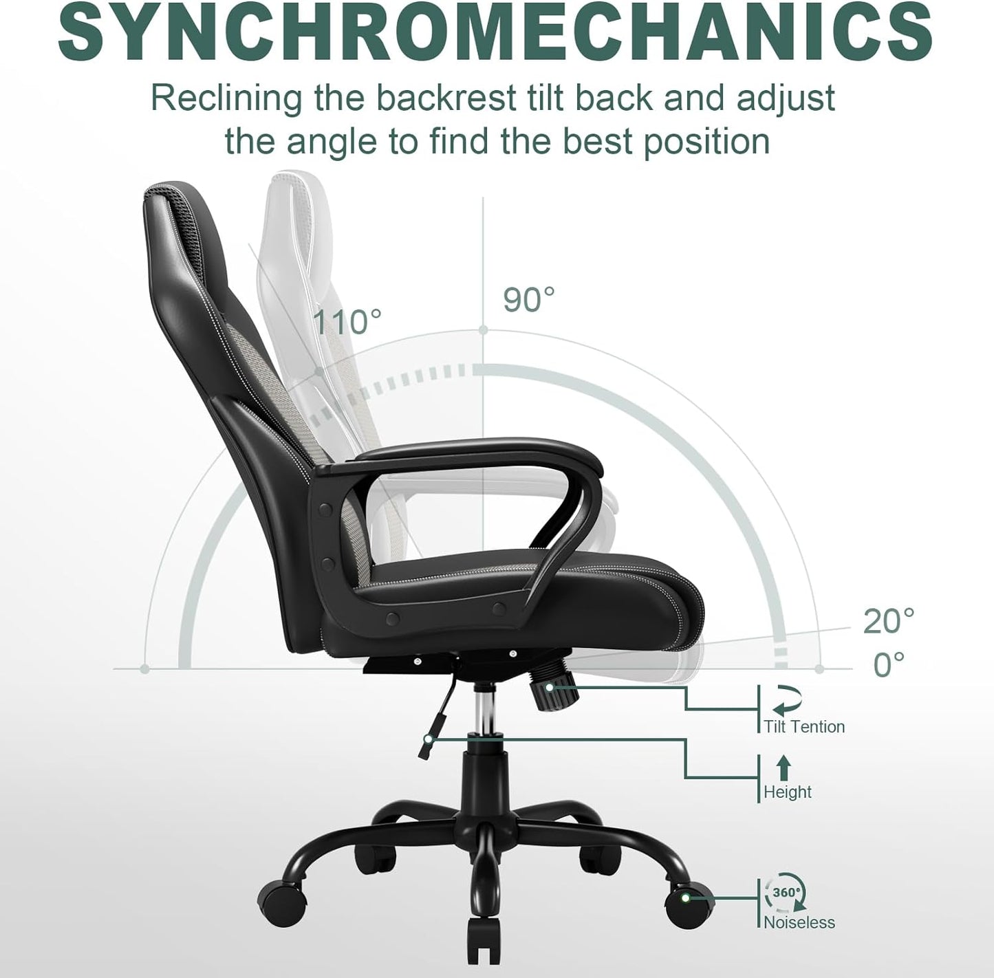 BASETBL Bürostuhl - ergonomischer Schreibtischstuhl, PU Leder