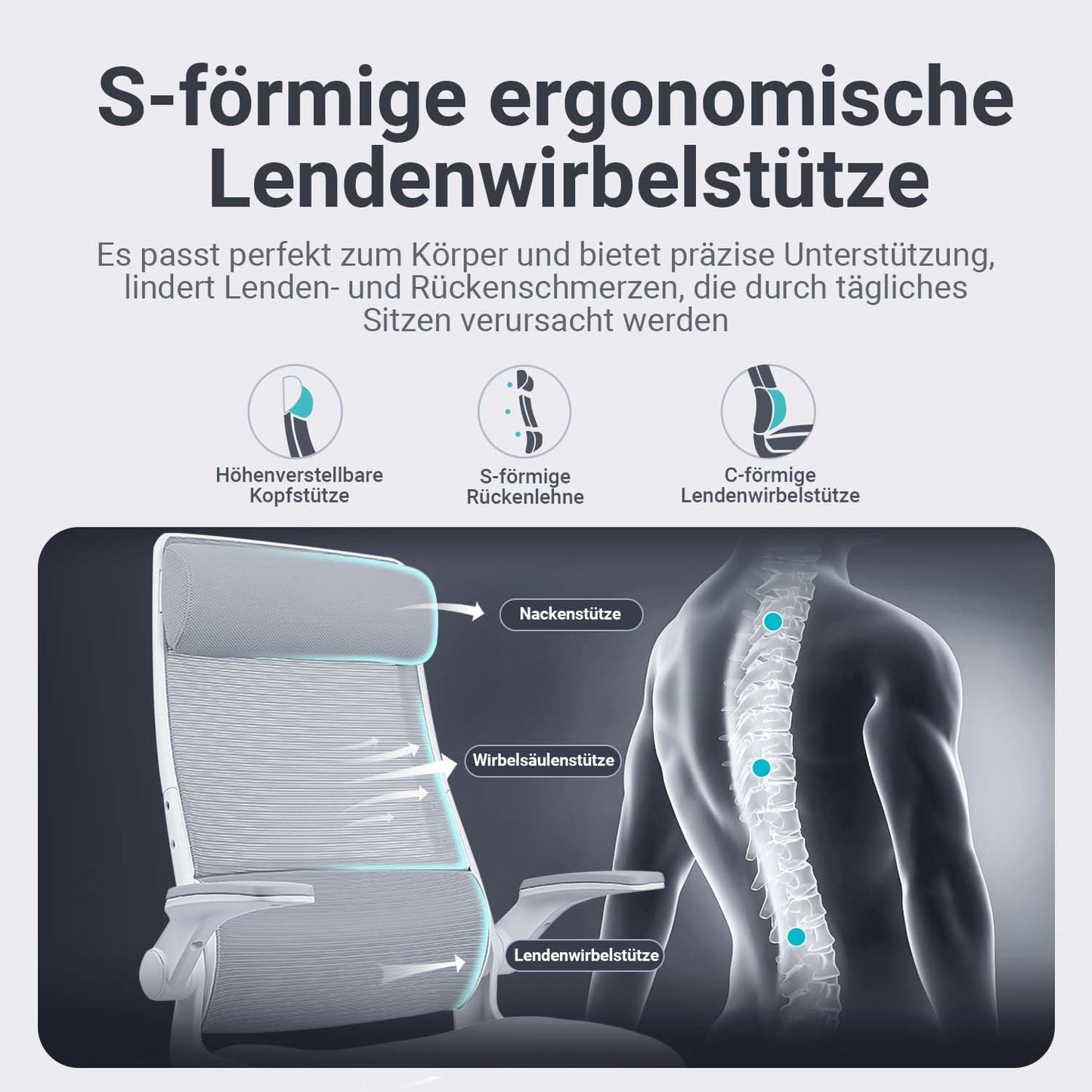 MELOKEA Bürostuhl - ergonomischer Drehstuhl mit verstellbarer Kopfstütze & Rückenlehne