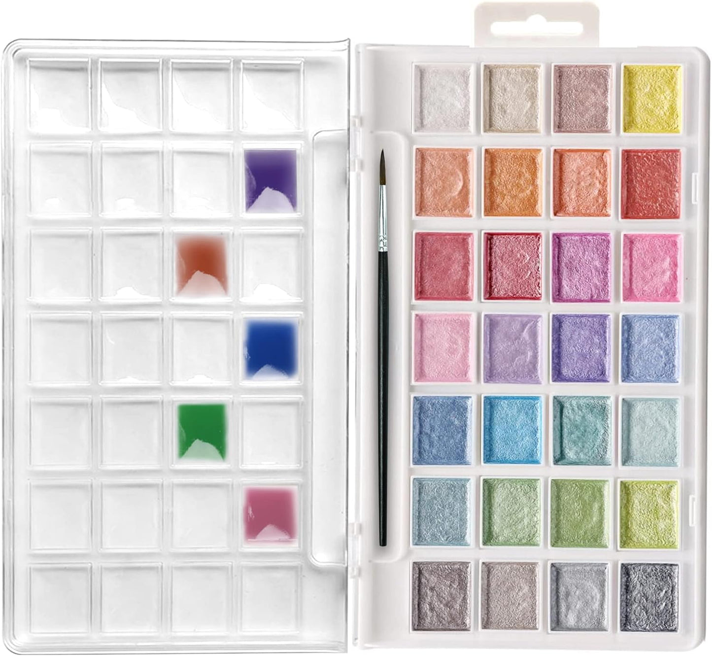 Artecho Metallic Aquarellfarben Set - 28 Perlglanz-Metallic Farben mit Pinsel - SETL