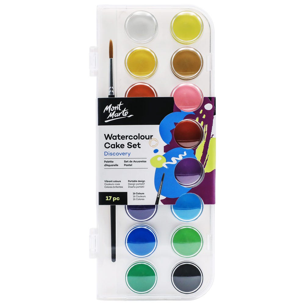 Mont Marte Aquarellfarben Set – 16 / 24 / 36 lebendige Farben mit Nylonpinsel