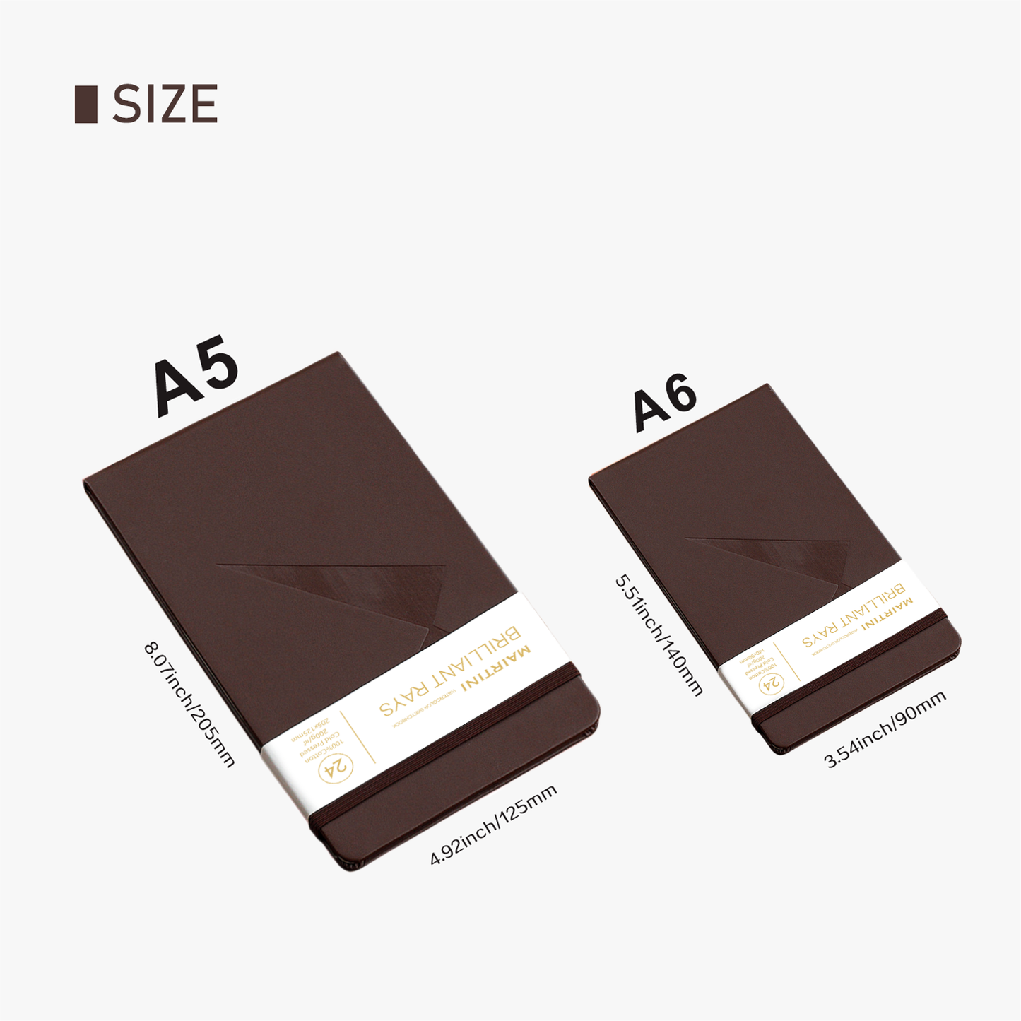 Mairtini Aquarellblock aus 100% Baumwolle, 200 g/m², 24 Blatt - Format A5 oder A6 - in Orange/ Pink/ Grün/ Braun - SETL