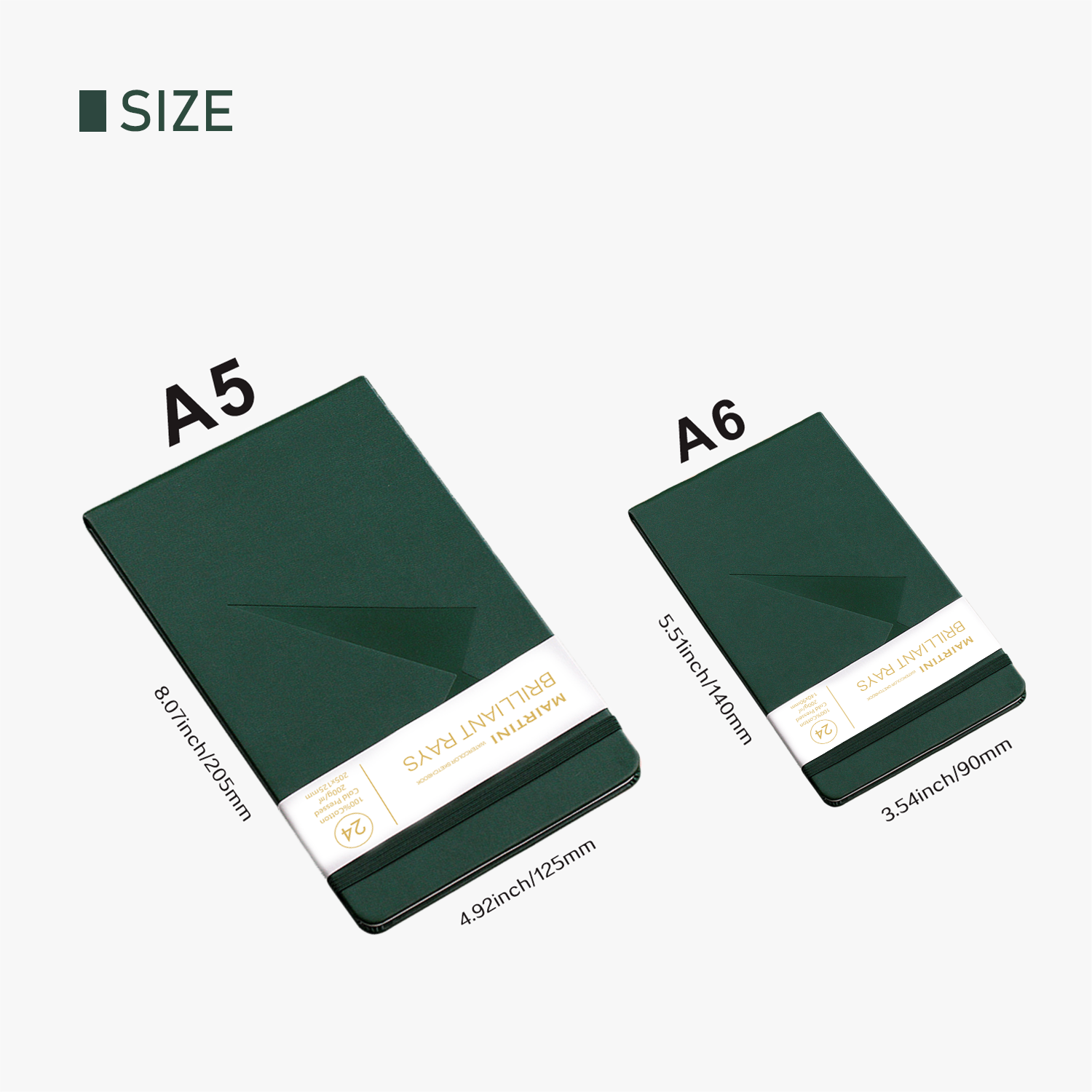 Mairtini Aquarellblock aus 100% Baumwolle, 200 g/m², 24 Blatt - Format A5 oder A6 - in Orange/ Pink/ Grün/ Braun - SETL