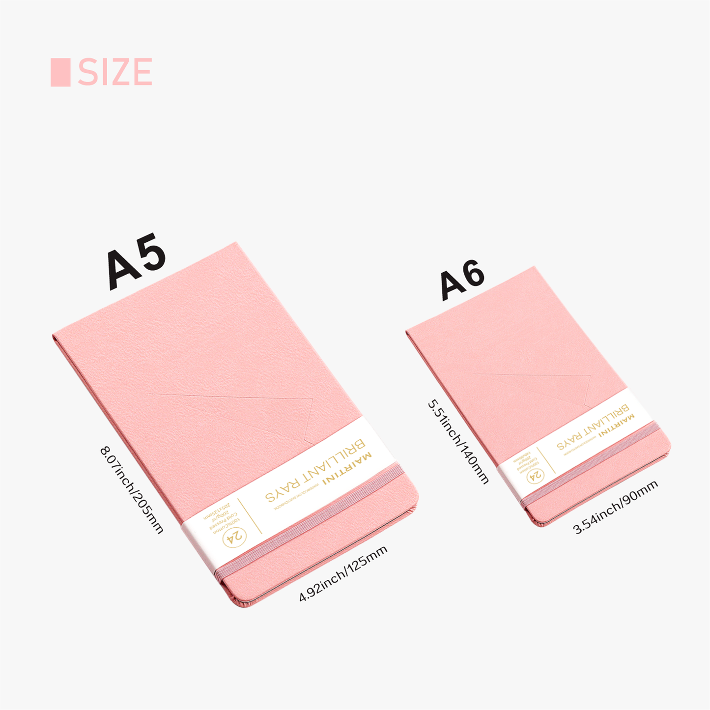 Mairtini Aquarellblock aus 100% Baumwolle, 200 g/m², 24 Blatt - Format A5 oder A6 - in Orange/ Pink/ Grün/ Braun - SETL