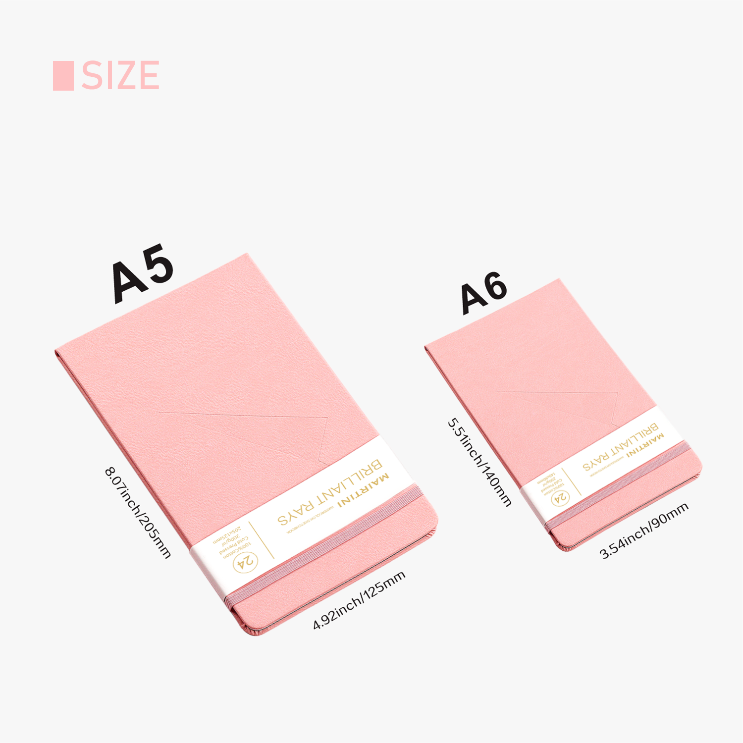 Mairtini Aquarellblock aus 100% Baumwolle, 200 g/m², 24 Blatt - Format A5 oder A6 - in Orange/ Pink/ Grün/ Braun - SETL