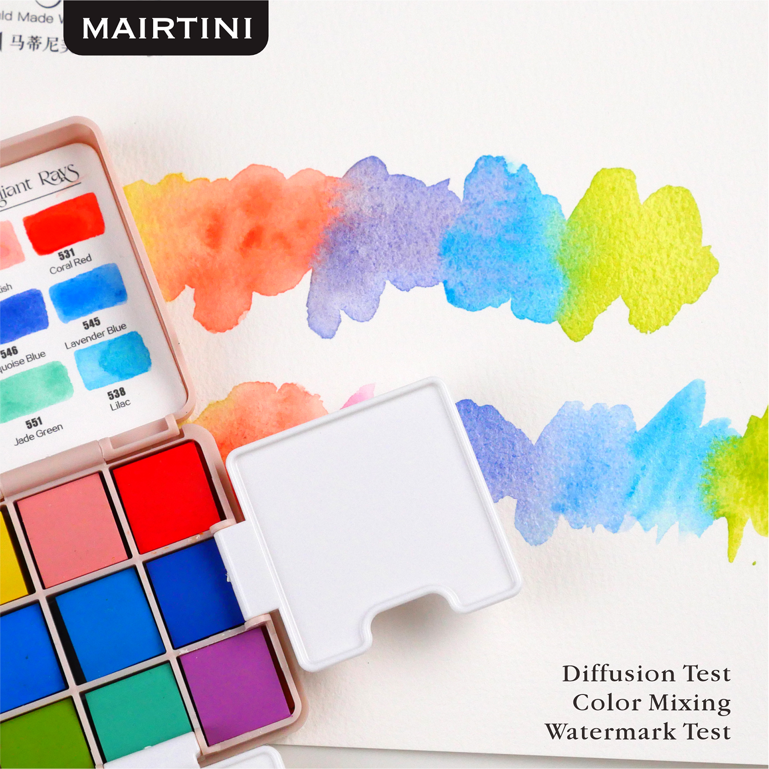 Mairtini Academy Aquarellfarbe Set - 9 intensive Farben im mini stylischen grün/ rot/ rosa Reiseetui - SETL